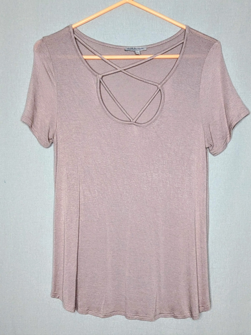 Charlotte Russe Crisscross Neck Short Sleeve Top - Mauve Taupe